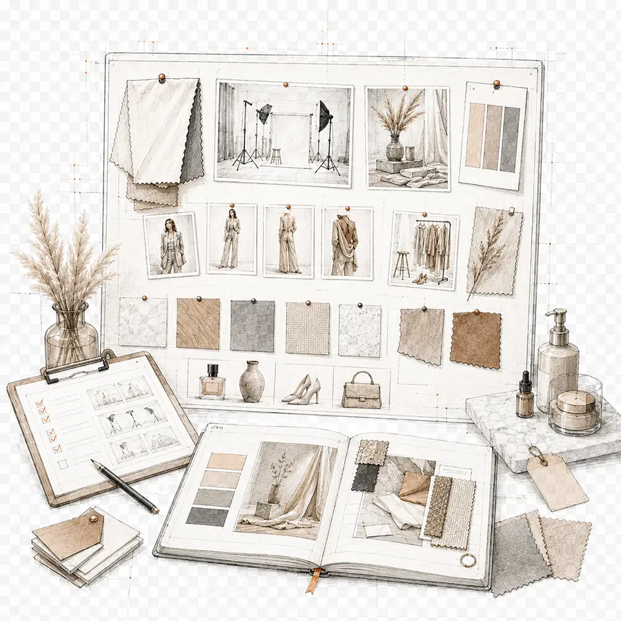 Př&iacute;prava reklamn&iacute;ho focen&iacute;, moodboard, styling a vizu&aacute;ln&iacute; směr