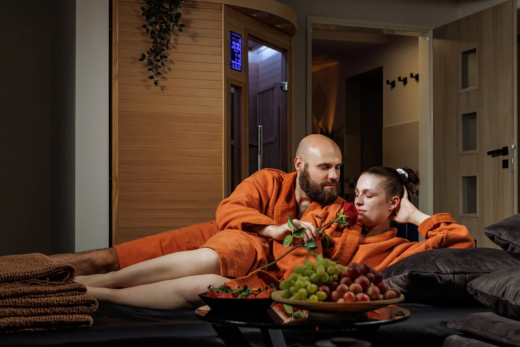 Reklamní focení wellness sauna Reklamní focení wellness a sauny s párem v odpočinkové části