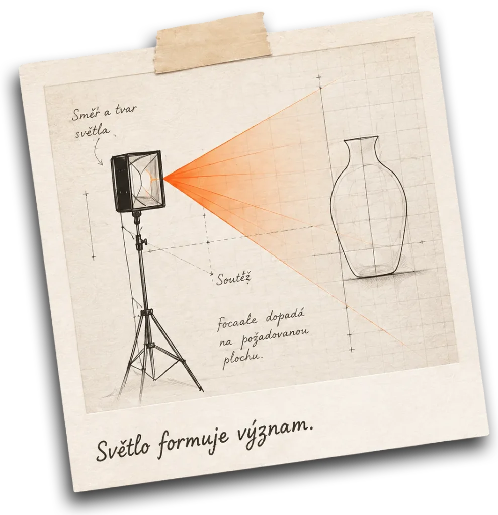 Skica směru studiového světla při fotografování produktu